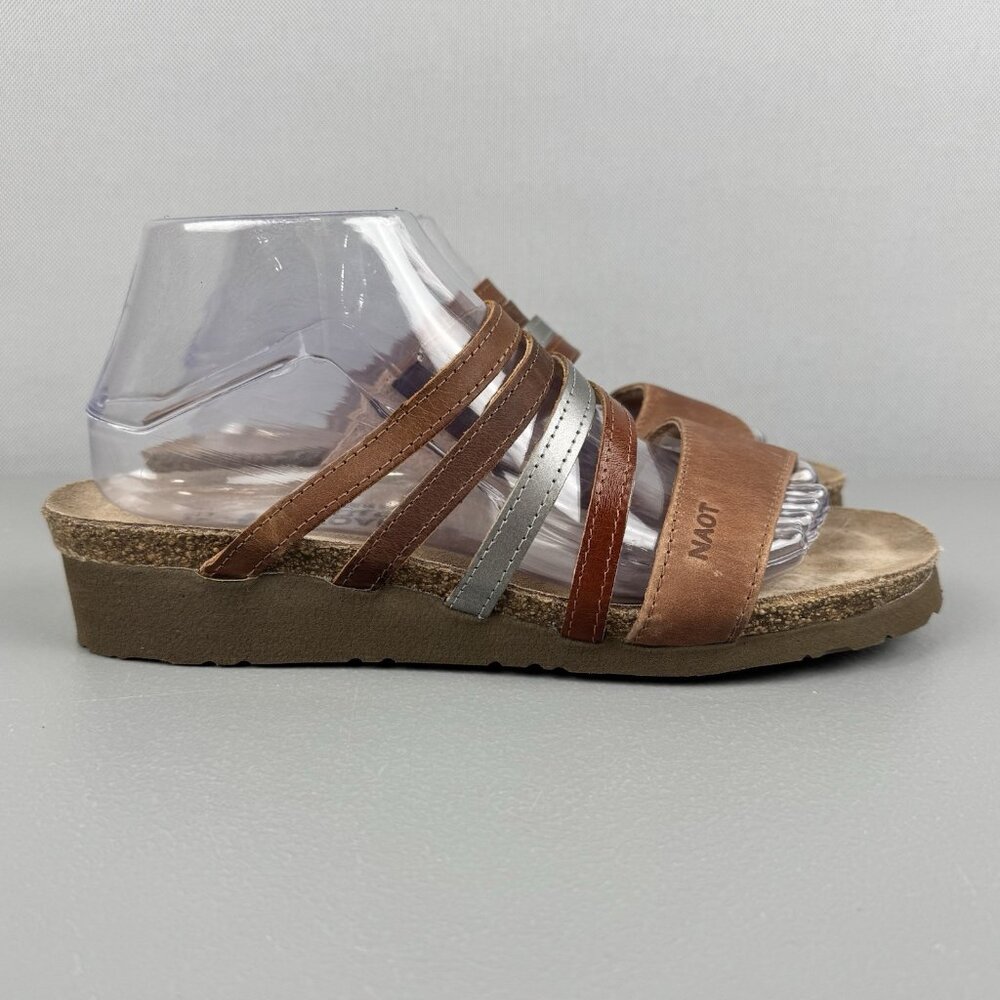 Naot Sandals Shoes Women 41 US 10 Brown Peyton Leather Wedge Strappy Slip On